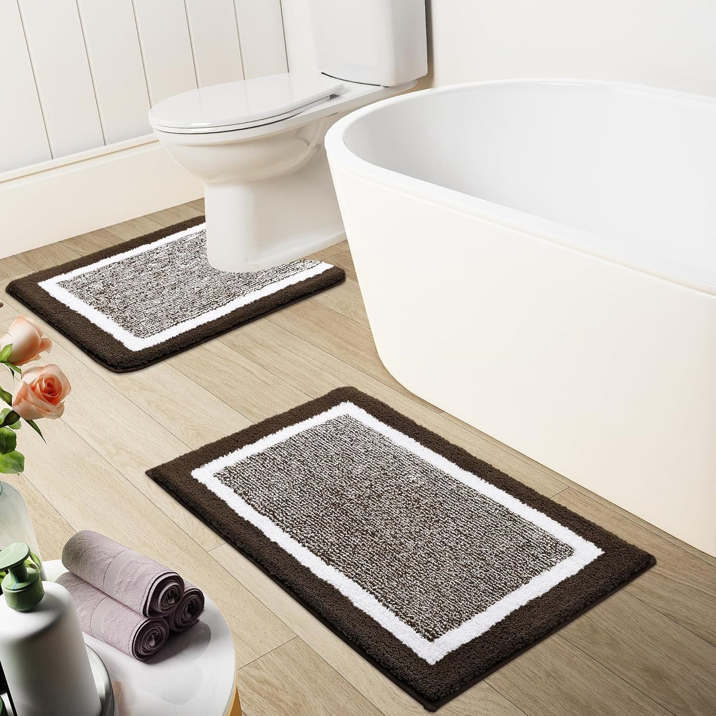 OLANLY Luxury Toilet Rugs U-Shaped, 24x20 Extra Soft Absorbent Microfiber Bathroom Rugs, Non-Slip Plush Bath Mat