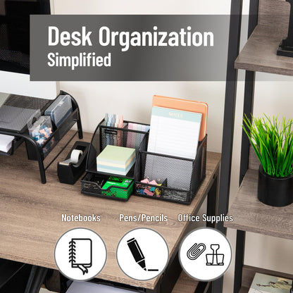 Mind Reader 7-Compartment Desktop Organizer, File & Accessory Storage, Metal Mesh Office Organizer for Desk, Workspace, Mail, Black