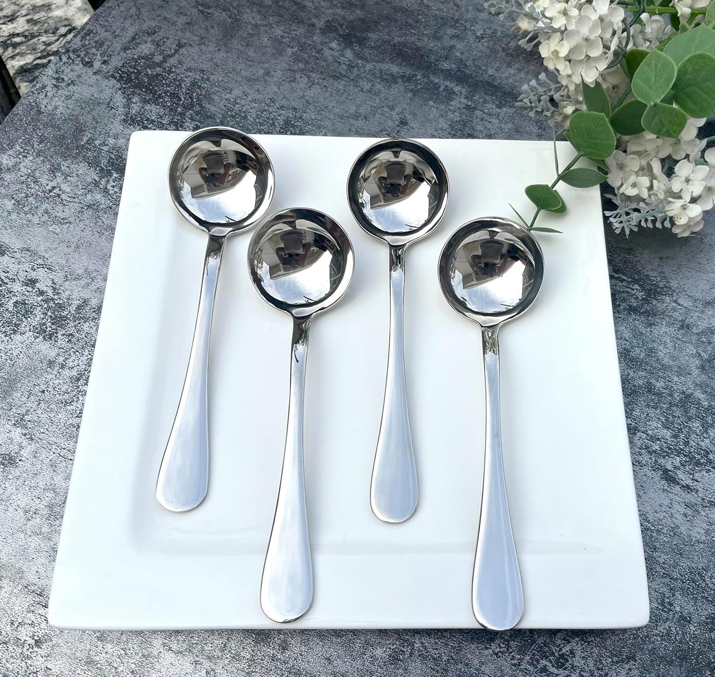 Long Handle Cupping Coffee Spoon, 6.1-inch Stainless Steel Demitasse Spoon for Dessert and Sugar