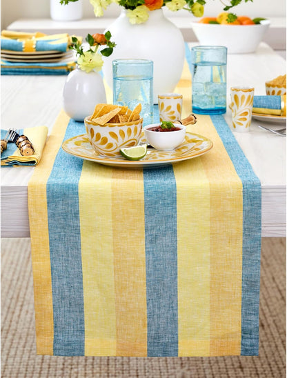 48 Inches 100% Summer 14 48 Inch Summer Solino Home Linen Table Runner - Cabana Stripe, Pure Linen Bright Stripe Small