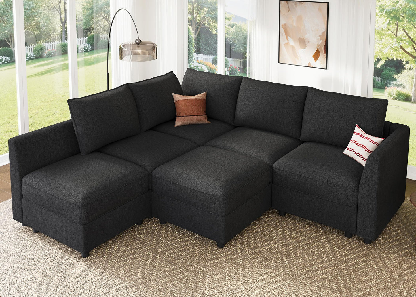 HONBAY Modular Sectional Sofa L Shaped Sectional Couch with Storage, Convertible Couches for Living Room - Linen Grey