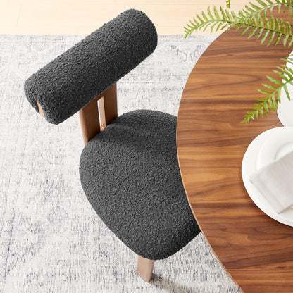 Modway Torian Upholstered Boucle Dining Chairs Set of 2 in Walnut Charcoal - 3-Legged Farmhouse Kitchen Chairs - Mid-Century Modern Armless Accent Chairs - Comfortable Side Chairs with Wood Legs