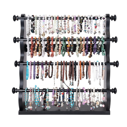 4 Tier Wooden Bracelet Holder, Bangle Watch Necklace Display Storage Antique Bracelet Display Stand Jewelry Holder Stand for Store, Showcase and Home Storage Black 4 Tier Wooden Bracelet Holder