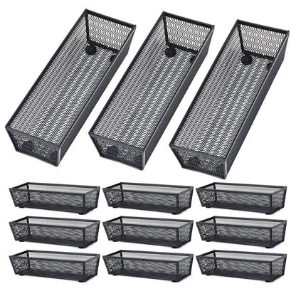 Neudeco Silverware Organizer,Mesh Drawer Organizer for Kitchen，Metal Utensil Organizer for Flatware, Knives, Spoons,Cosmetic (Black 9 * 3 * 2 inch Pack12)