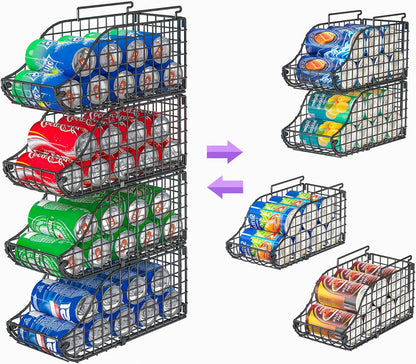 Sonyabecca 4-Pack Stackable Canned Food Organizer with Handles for Kitchen, Soda Can Organizer for Pantry Shelves, Wire