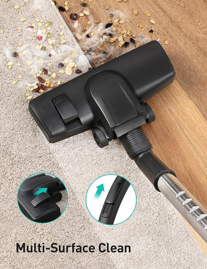 Aspiron Canister Vacuum Cleaner - 40Kpa Bagless Design with Double HEPA Filter & 4QT Dust Cup | Lightweight 1600W, Mauve