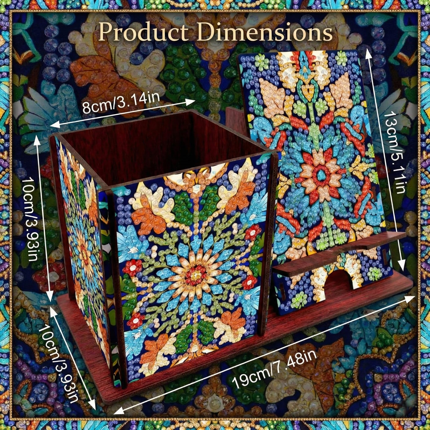DIY Diamond Painting Kit, 2-in-1 Diamond Art Pen Holder & Cell Phone Stand, Mandala Crystal Rhinestone Mosaic Desktop Organizer, Arts and Crafts Kits for Adults and Beginners, Office Decor Gift