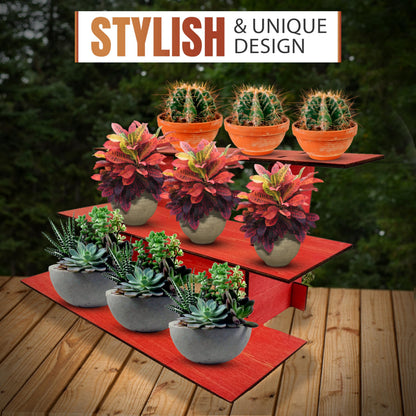 3-Tier Straight Retail Table Display Stand with Shelves for Products | 3 Step Straight Display Rack for Counter Top, Craft Shows, Farmers Market, Trade Shows, Pop ups, Soap Display, Candles (Red)
