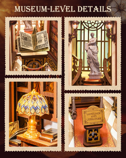 Rolife DIY Book Nook Kit - Library of Wonders 3D Wooden Puzzle | Baroque Miniature House with Grand Chandelier & Touch LED | 10.4" Bookshelf Insert Decor | Creative Gift for Adults (258 Pcs)