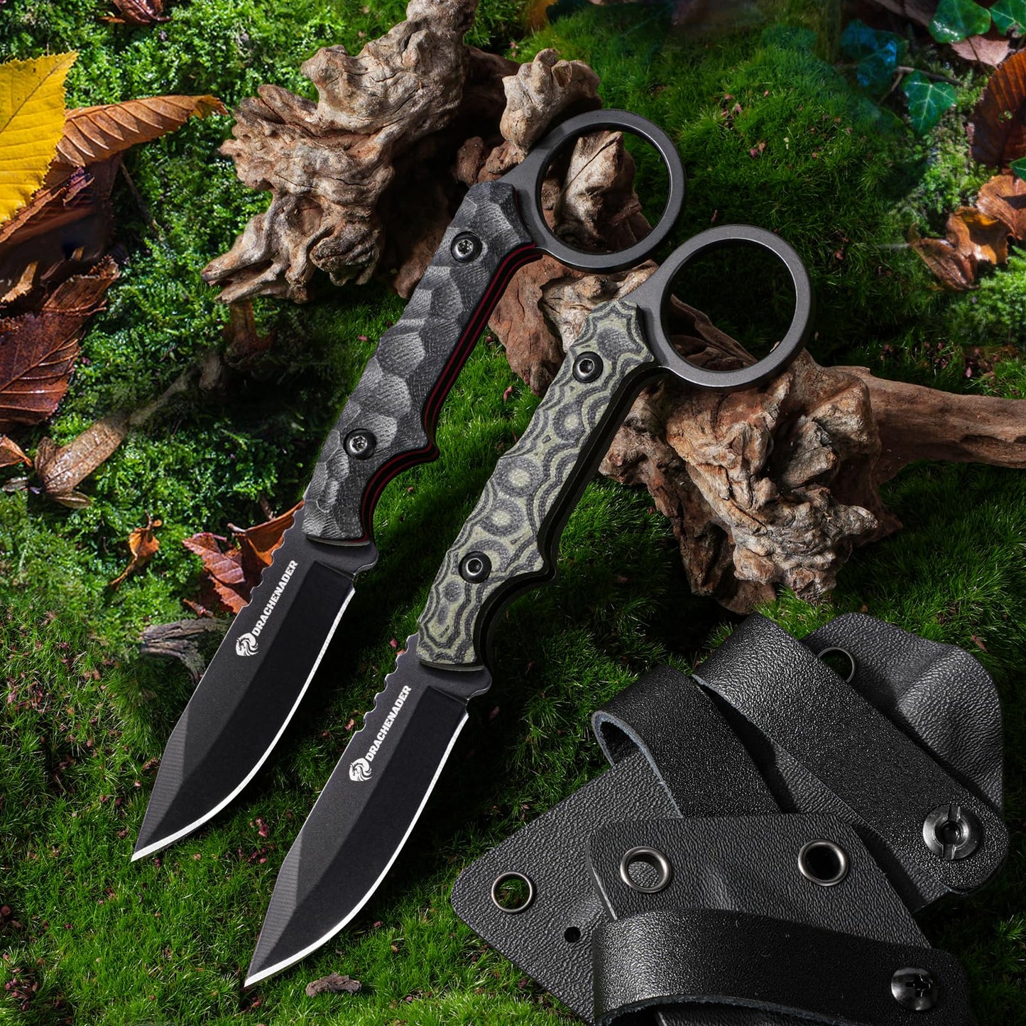 DRACHENADER EDC Fixed Blade Knife with Sheath 7.08" Small Horizontal Carry Knifes with Kydex Sheath, Full Tang 5Cr13MoV Stainless Steel, Black, Neck Knife, Men Gifts
