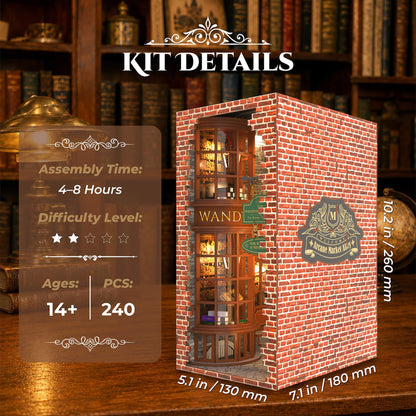 Magic Alley Book Nook Kit Miniature DIY House 3D Wooden Building Puzzle with Layered LED Lighting for Adults, Craft Gift Ideas for Fantasy Book Lovers Crafters