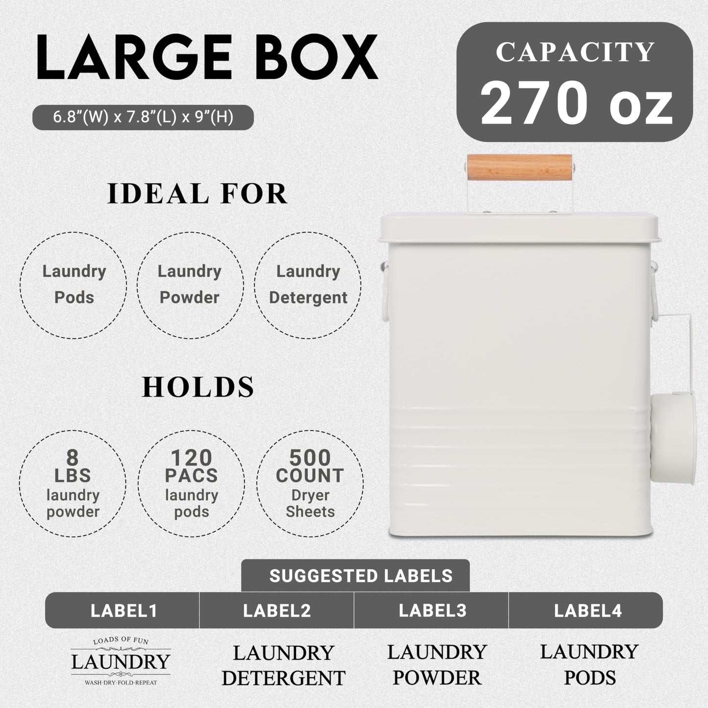 ZOES HOMEWARE 3-Set Laundry Room Organization and Storage | Modern Farmhouse Laundry Room Decor | Laundry Container for Organizing Laundry Pods, Laundry Powder, Dryer Sheets, Dryer Balls, Cream White