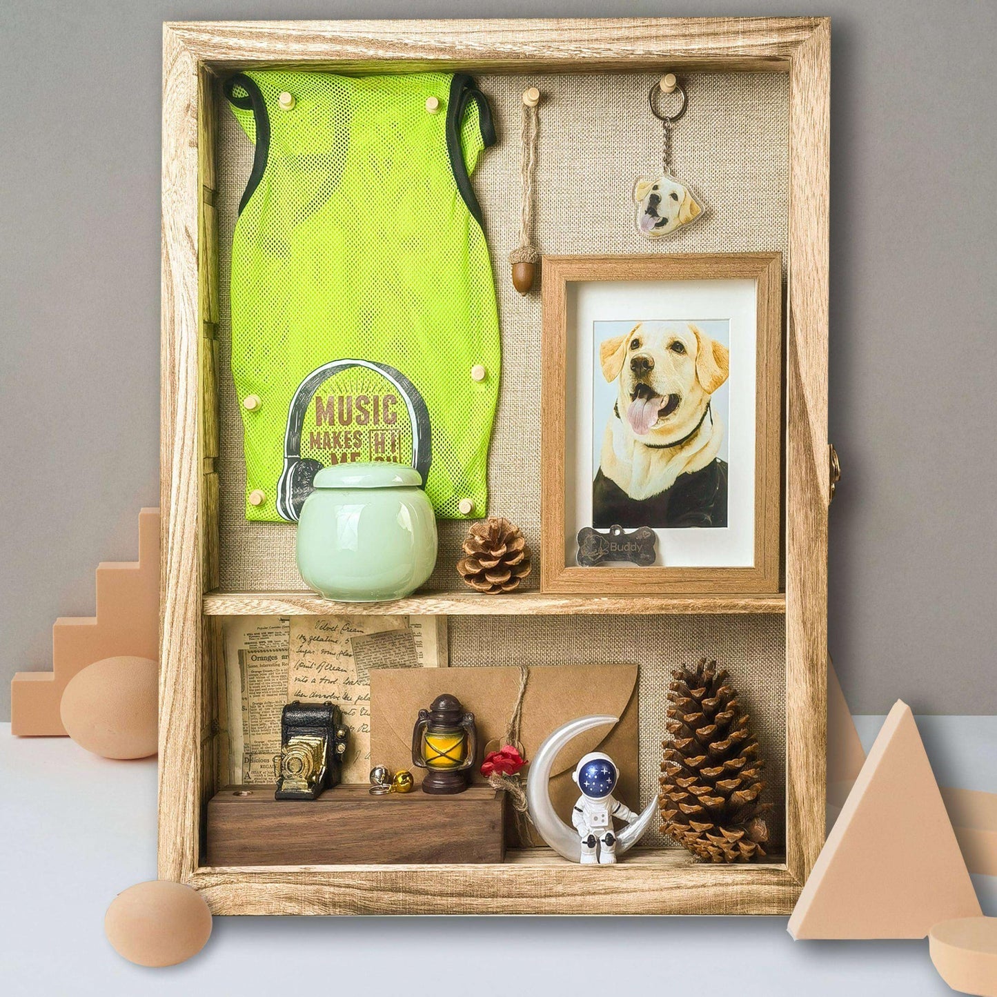 Houstimi Original Wood Shadow Box Frame 16x20 Shadow Box with Shelves 2.6" Interior Depth Memorial Shadow Box with Linen Back for Handicrafts,Picture Frames,Medals,Coins,Pins Collection and More