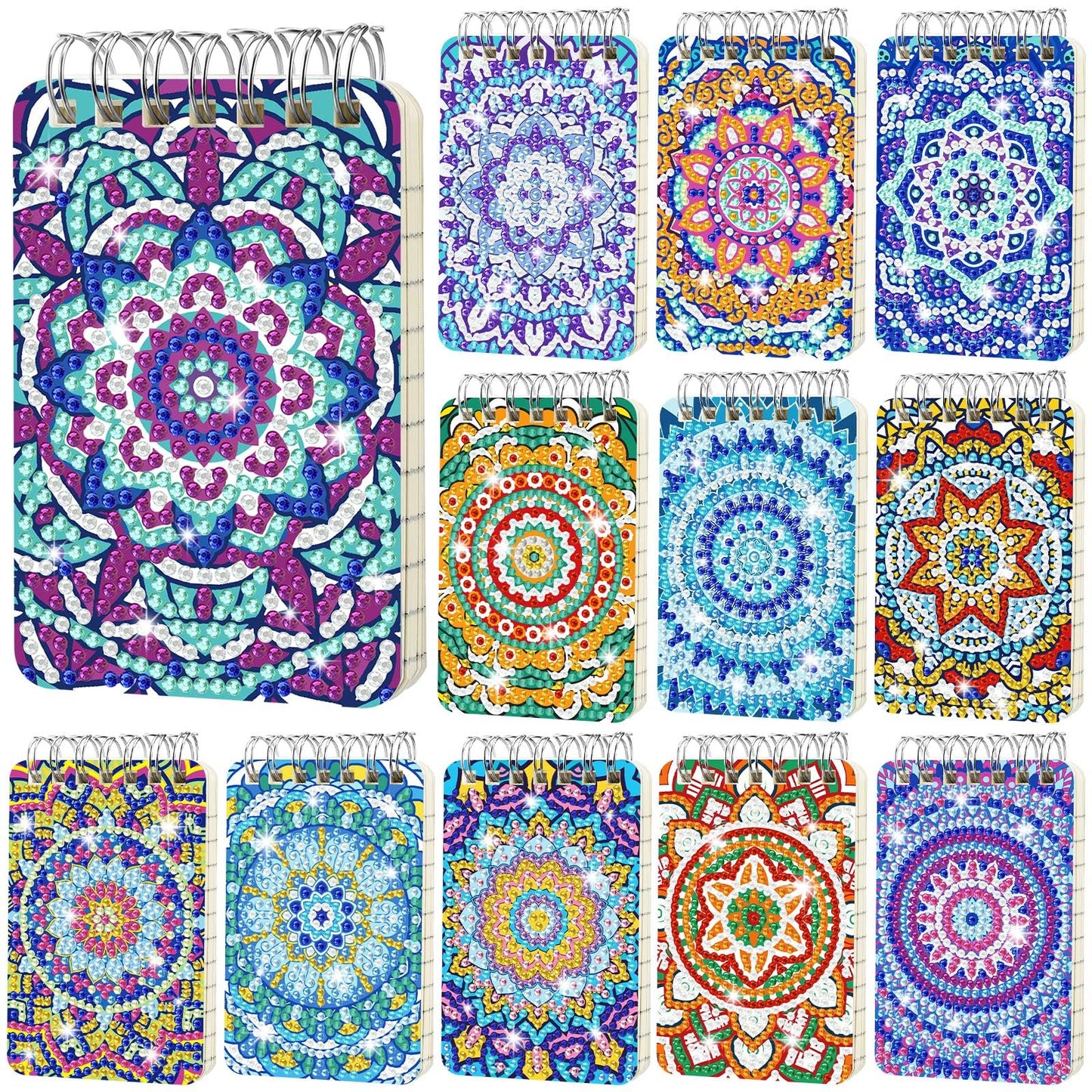 Frienda 12 Pcs Mandala Diamond Painting Notebook Kits for Adults DIY Mandala Diamond Art Journal Notebooks 5d Flower Gem Dots Cover Notepad Gift Set Journal Art Crafts Accessories with Tools