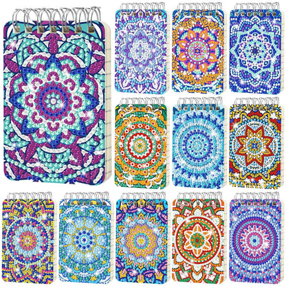 Frienda 12 Pcs Mandala Diamond Painting Notebook Kits for Adults DIY Mandala Diamond Art Journal Notebooks 5d Flower Gem Dots Cover Notepad Gift Set Journal Art Crafts Accessories with Tools