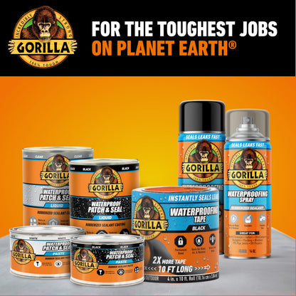 Gorilla Waterproof Patch & Seal Tape, Black Tape, 4" x 10' (Pack of 1) - Permanent Weather Resistant Seal for Leaks and Repairs