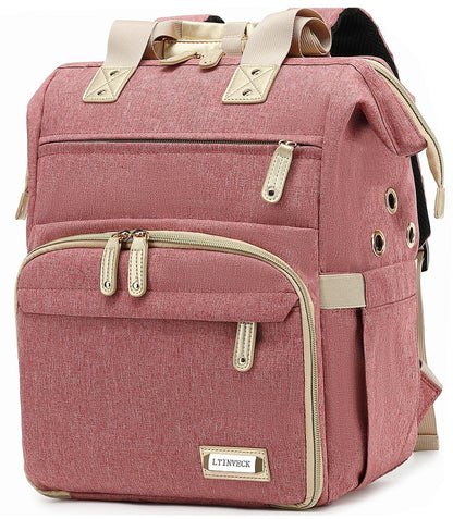 LTINVECK Knitting Bag Backpack,Yarn Storage Organizer Travel Crochet Bag,Large Capacity Tote Bag Yarn Holder Case for Carrying Projects, Knitting Needles, Crochet Hooks Pink