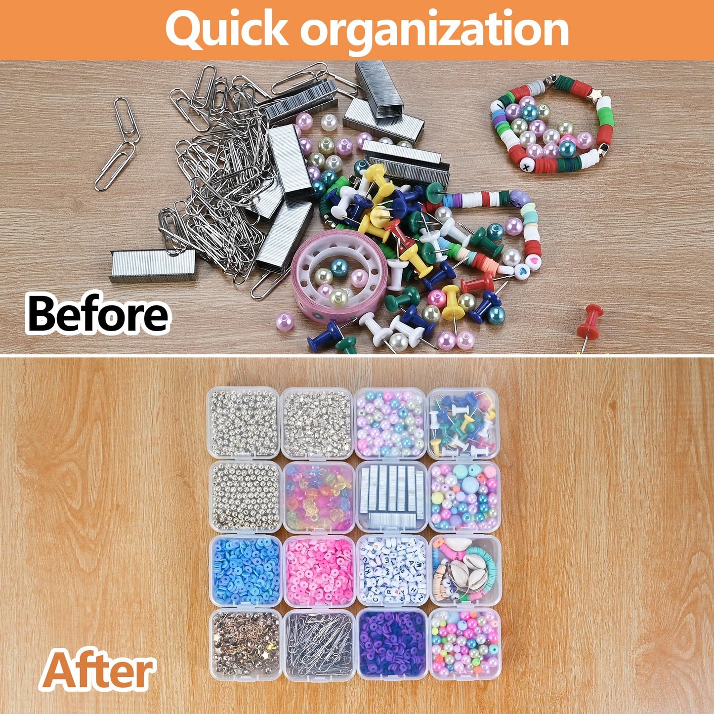 Mathtoxyz 36PCS Organizer Box, Small Organizers and Storage Containers Rectangle Holder Plastic Cases for Clay Beads Bracelet Making DIY Jewelry Craft Nail