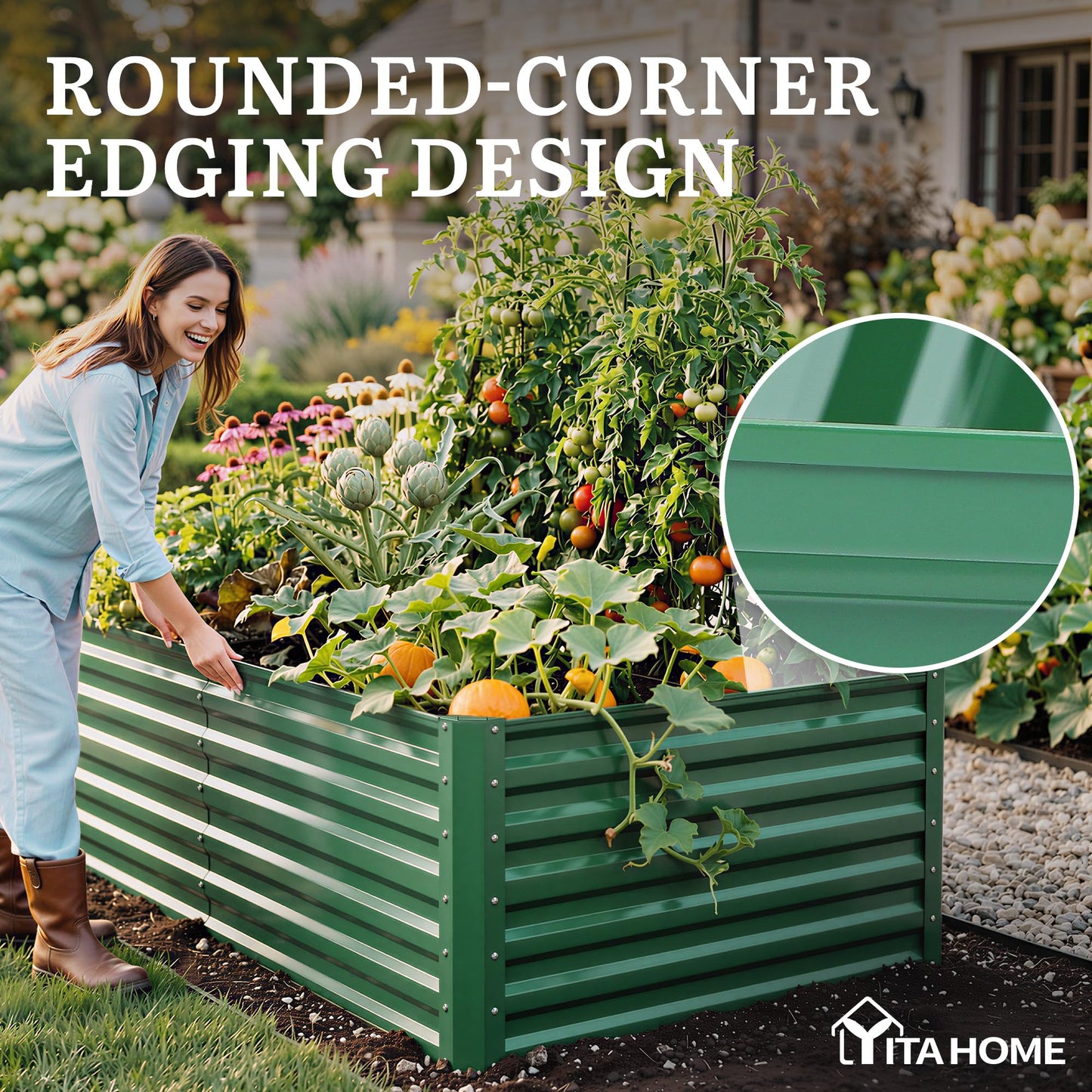 YITAHOME 6pcs 6x3x2 ft Galvanized Raised Garden Bed Kit, Large Metal Planter Box with Gloves & Support Rod, Outdoor Flower Bed for Plants Vegetables, Green
