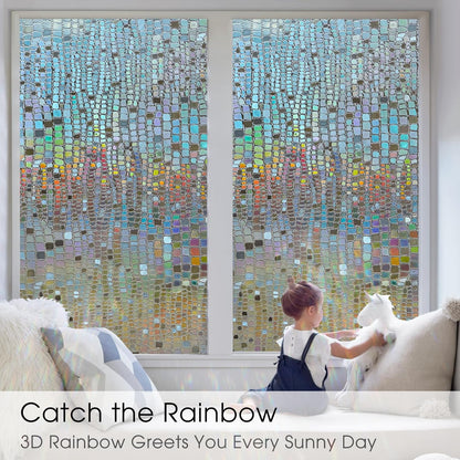 Beautysaid 3D Rainbow Prism Window Clings - Stained Glass Privacy Film, Heat Blocking, 17.5x78.7in (Brown)