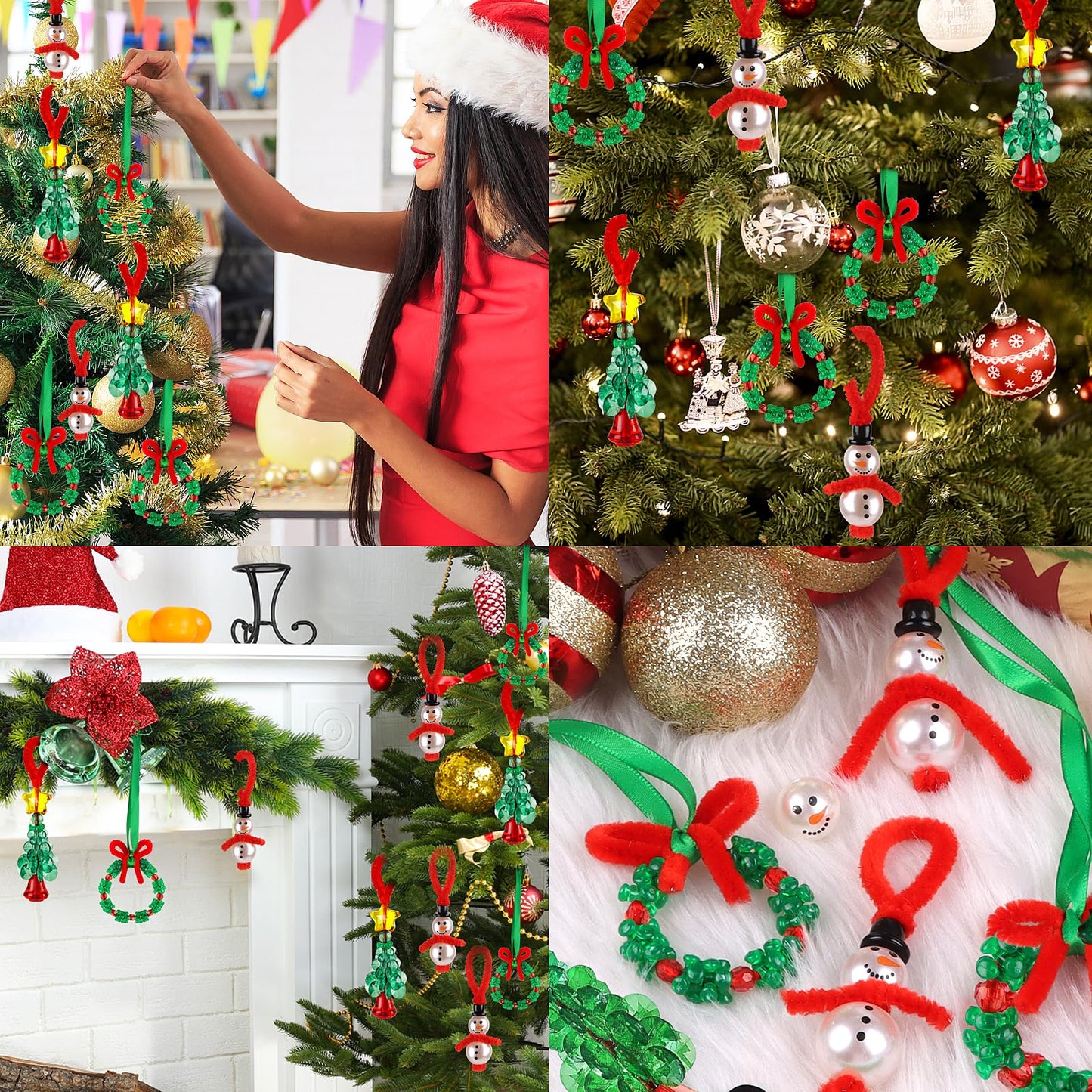KIMOBER 36 Sets Christmas Crafts Beaded Ornament Kit,12 Wreath,12 Snowman,12 Christmas Tree Xmas Holiday Tree Decorations(Assembly Needed)