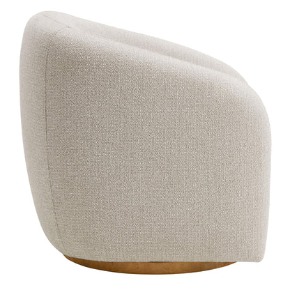 Modway Holland Curved Swivel Armchair in Dove Gray – Chenille Fabric Barrel Chair with Ball Throw Pillow and Wood Base – Mid-Century Modern Curved Living Room Accent Chair