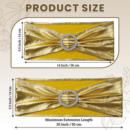 MDS Spandex Foil Chair Sashes - Universal Fit Elastic Stretch Bands with Buckle | Metallic Gold, Pack of 100
