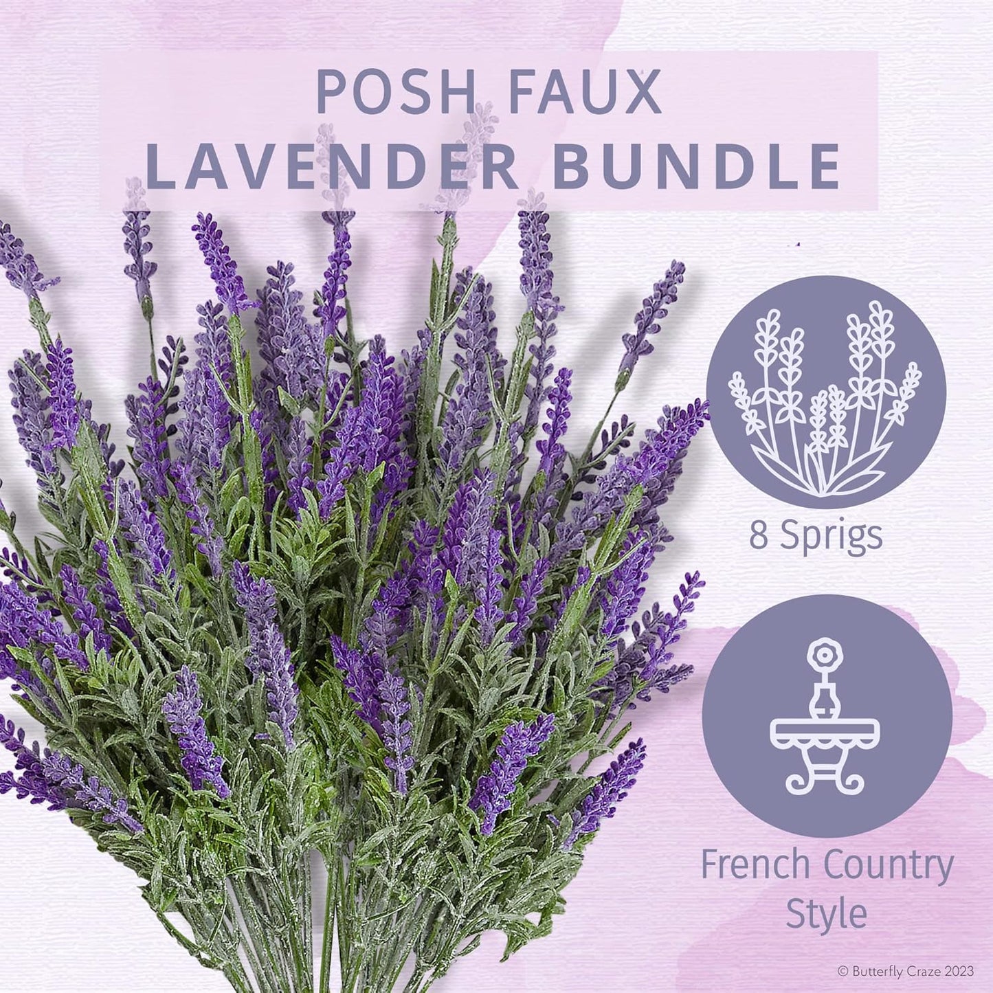 Butterfly Craze Lifelike Artificial Lavender Plants - 8-Piece Bundle for Crafting, Home Decor, Weddings