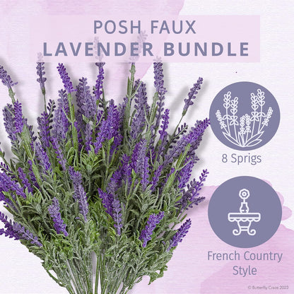 Butterfly Craze Lifelike Artificial Lavender Plants - 8-Piece Bundle for Crafting, Home Decor, Weddings