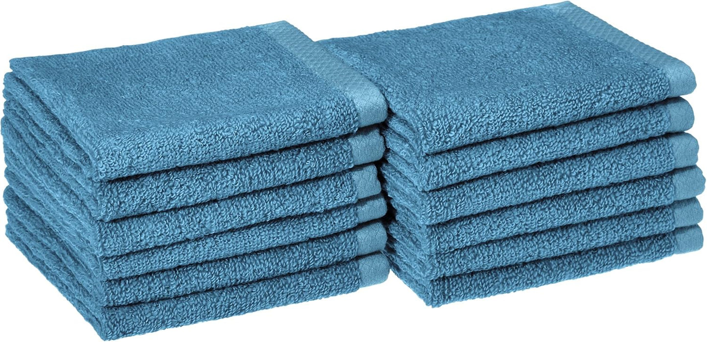 12" 12", 12-Pack, Amazon Basics Soft Cotton Washcloths, Quick-Dry, x Lake Blue