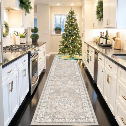 Hallway Vintage Washable Runner Rug - Soft Non-Slip Indoor Carpet for Entryway, Kitchen & Living Room (3x16, Beige)