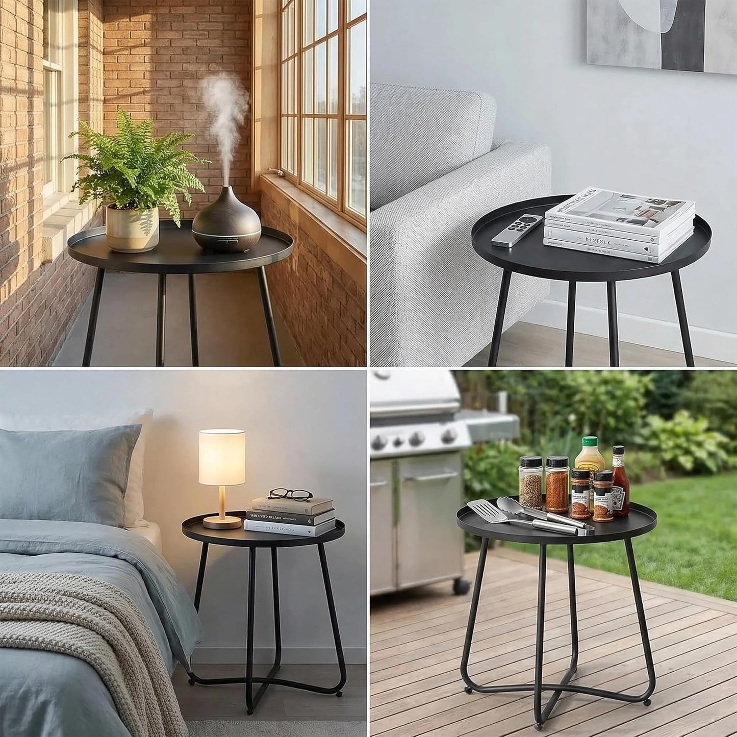 Outdoor Side Table, Small Patio Side Table with Weather Resistant Steel Material, Outdoor Round End Table for Patio