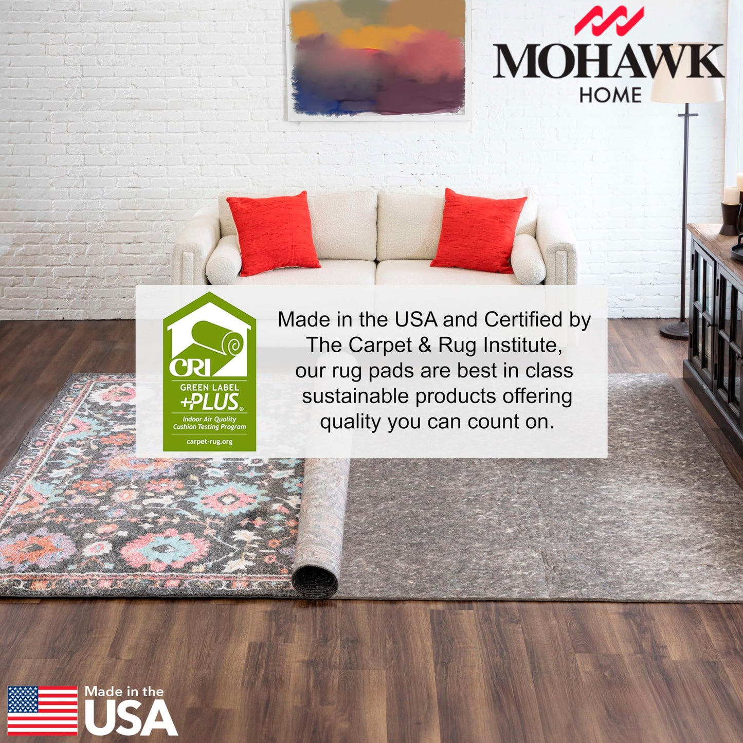 Mohawk Home Non Slip Rug Pad 12' x 15' - 1/2" Thick Felt + Latex Rubber Gripper - Dual Surface Cushion for Hardwood, Carpet, Tile Floors, Made in USA