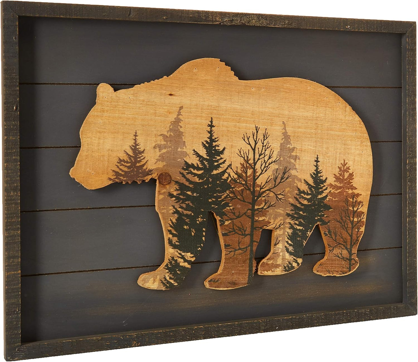 16" 12", NIKKY HOME Cute Bear in The Forest Woodland Decorative Wood Framed Wall Art Prints Cabin Decor, x Dark Slate