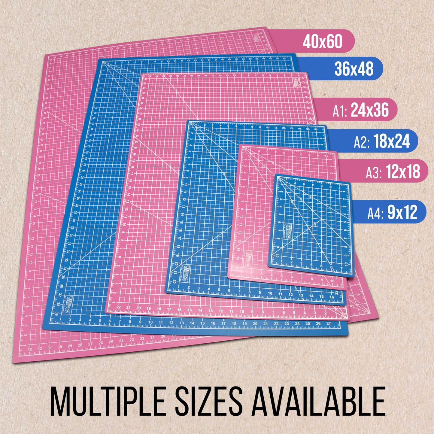 U.S. Art Supply 12" x 18" Self-Healing Cutting Mat 5-Ply - Double-Sided Pink/Blue Craft Mat, Non-Slip Cutting Mats for Crafts, Sewing, Quilting, Scrapbooking