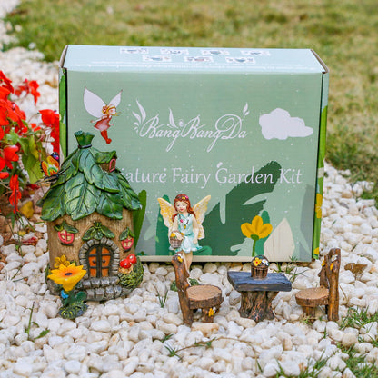 BangBangDa Miniature Fairy Garden Accessories Outdoor - Garden Small Fairies Figurines Kit Fairy House Table Chair Set Birthday Gardening Gifts for Girl Boy Mother Girlfriend