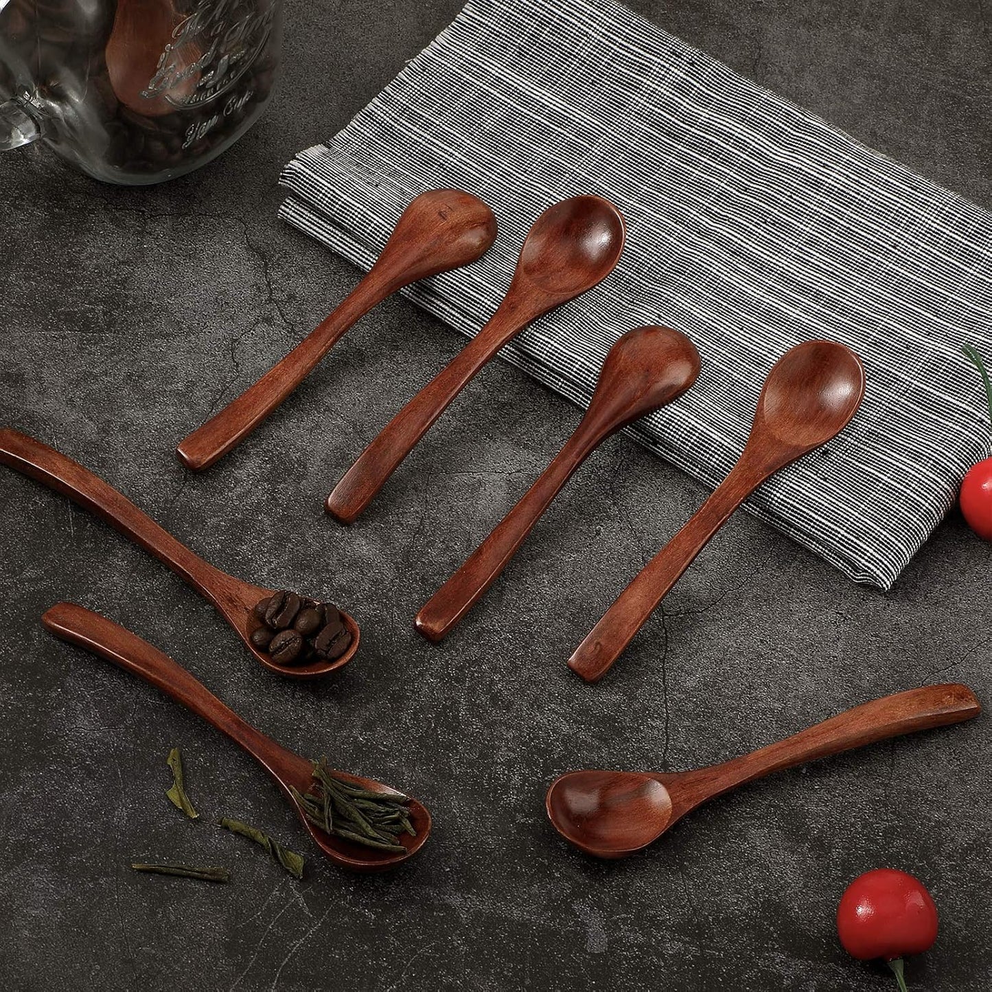 Patelai 12 Pcs 5 Inch Small Brown Wooden Spoons, Honey Spoons for Tea, Mini Tasting Spoons for Desserts