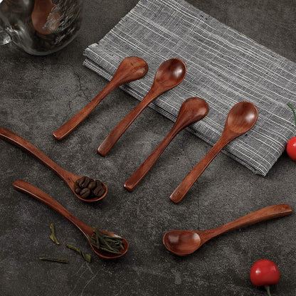 Patelai 12 Pcs 5 Inch Small Brown Wooden Spoons, Honey Spoons for Tea, Mini Tasting Spoons for Desserts