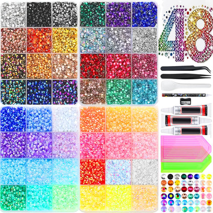 51000Pcs 48 Colors Resin Jelly Rhinestones for Bedazzling and Tools 3mm Flatback Gems for Diamond Art Bedazzler Kit with 3Pcs 10ML Glue for Clothing Crafting Book Nail Art