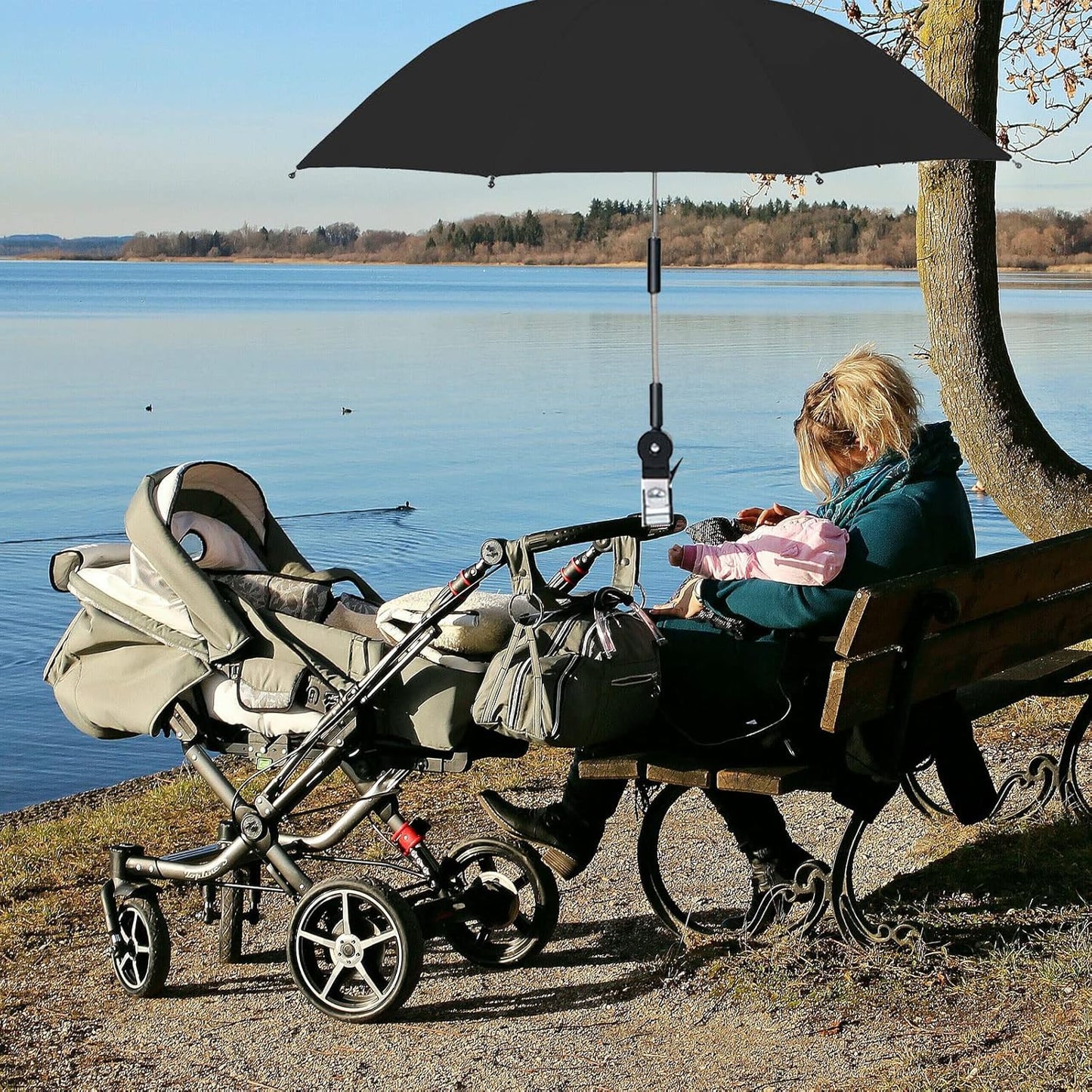 Versatile Beach Umbrella with Clamp for Strollers, Chairs & Golf Carts