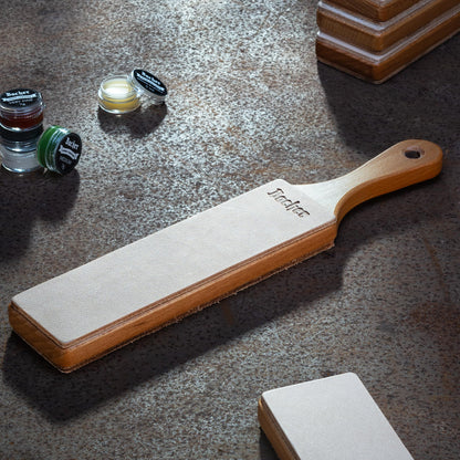 Bacher Premium Leather Strop for Knife Sharpening with Polishing Compound - Double Sided Stropping Leather – Stropping Kit: Knife Strop and Stropping Compound for Wood Carving and Woodworking
