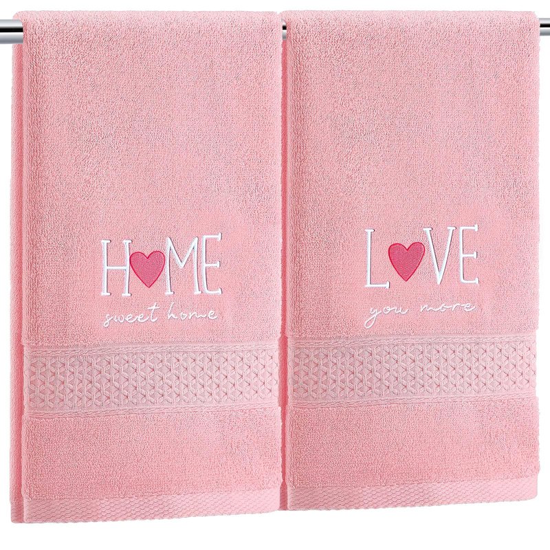 Tudomro 2 Pcs Easter Bunny Hand Towels Yellow Bathroom Decor 14x29 Inch Embroidered 100% Cotton Soft Absorbent Spring Floral Decorative Hand Towels for Bathroom Kitchen(Love)
