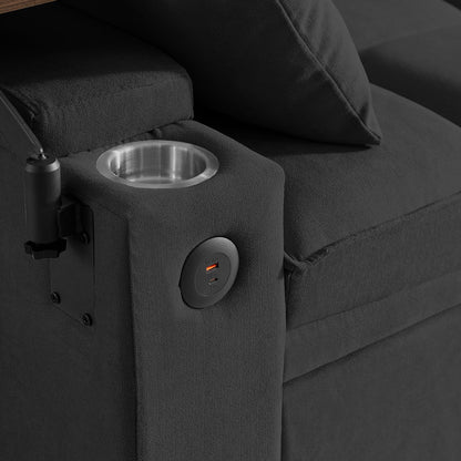 Eafurn Convertible Sleeper Sofa Bed with 360° Swivel Table & USB Ports, Tufted Chenille Loveseat Pull-Out Couch with Storage Armrest & Cup Holders, 6-Level Adjustable Backrest