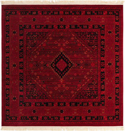 Unique Loom Tekke Collection Area Rug - Sheibani (7' 10" Square, Red/ Black)