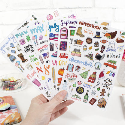 bloom daily planners Holiday Seasonal Planner Sticker Sheets - Vintage Seasonal Sticker Pack - Removable & Repositionable - Over 310 Stickers Per Pack!