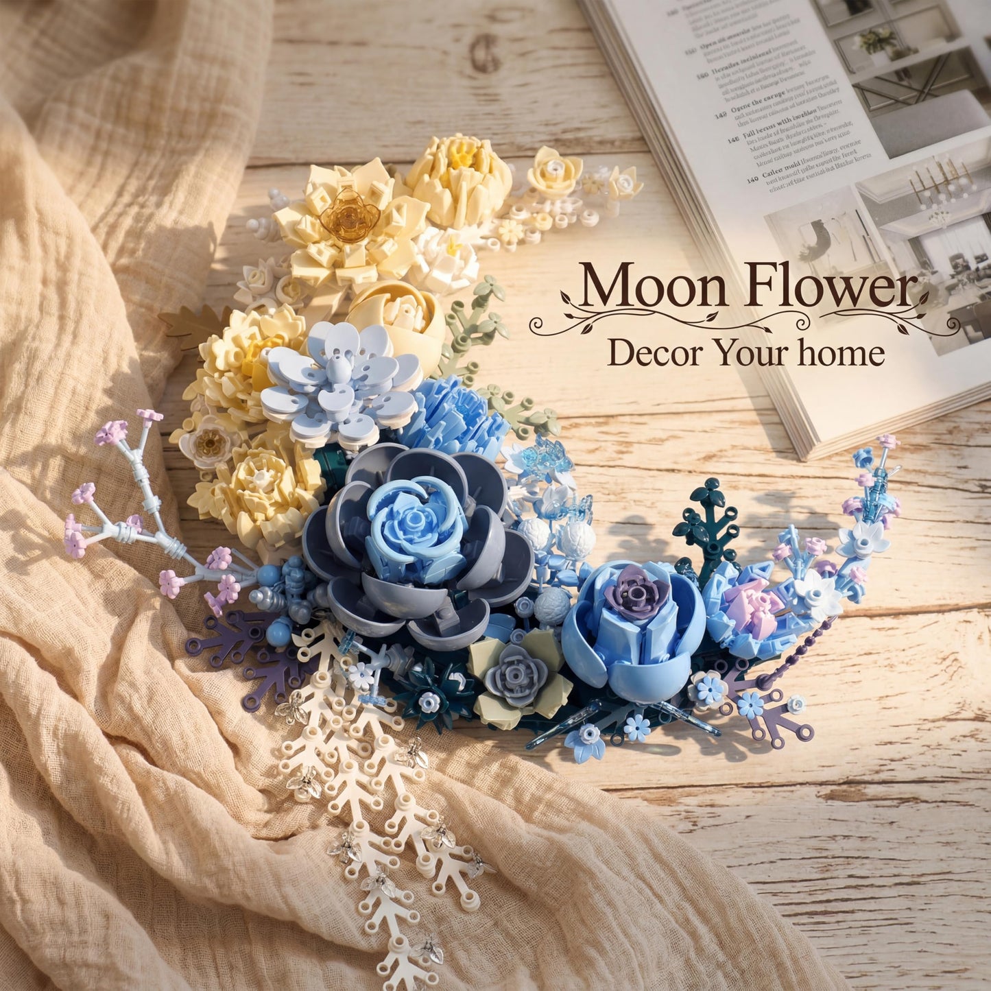 Loyratche Blue Moon Flower Building Set, Botanical Collection Artificial Flowers Building Blocks Kit Compatible with Lego for Adults Home Décor Wall Art Decoration