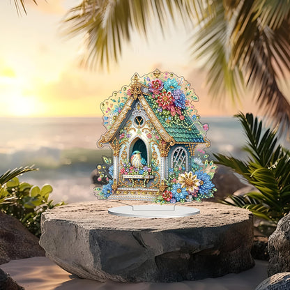 DIY Tabletop Diamond Art Kit for Adult – Gem Painting Art Desktop Ornament with Special Shaped Rhinestones, Acrylic Stand-Up Gem Craft for Home Décor & Gift Idea (Bird House2)