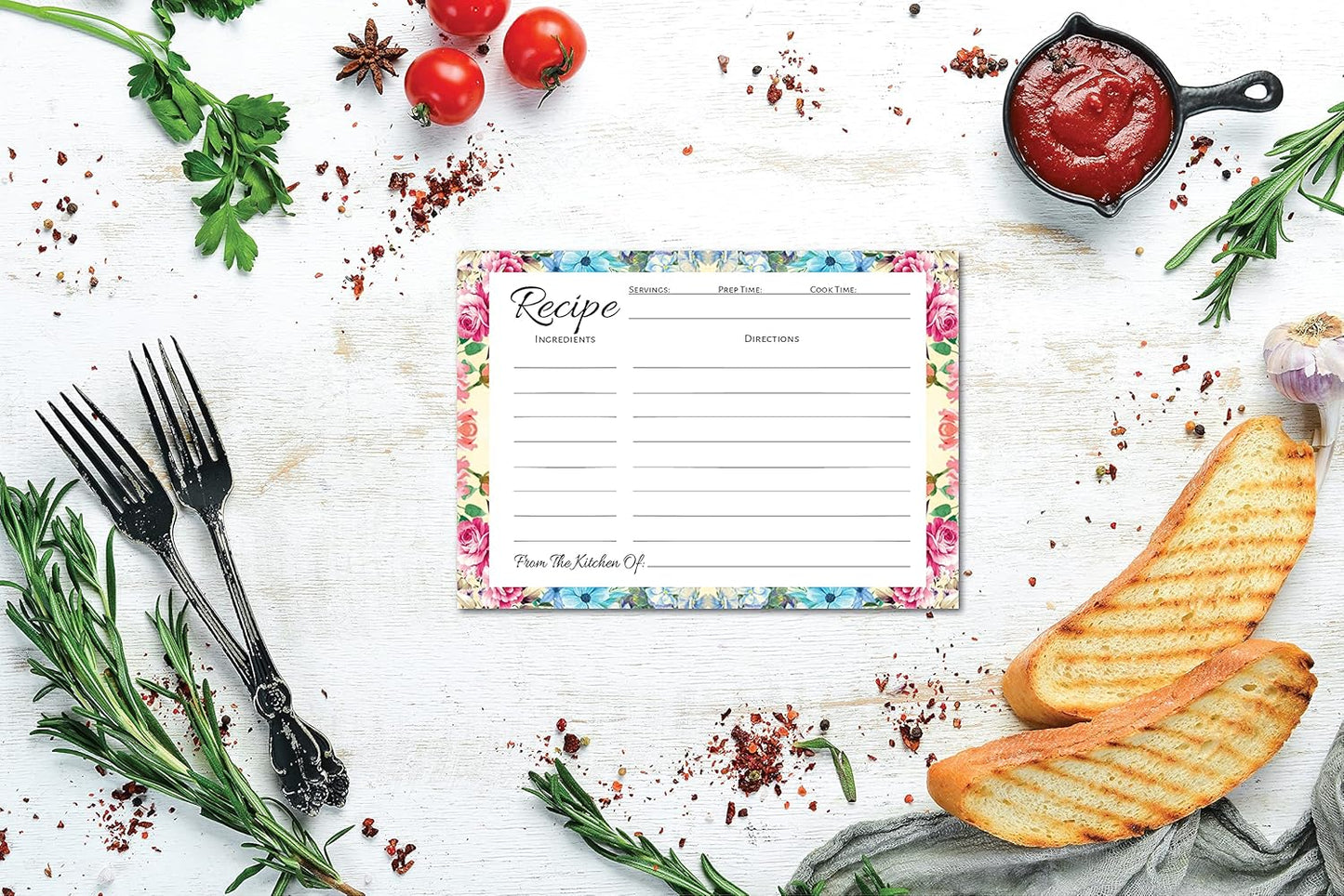 Pioneer Woman Style Floral Recipe Cards (50 Pcs) - Perfect for Bridal Shower, Blank Back Notecards
