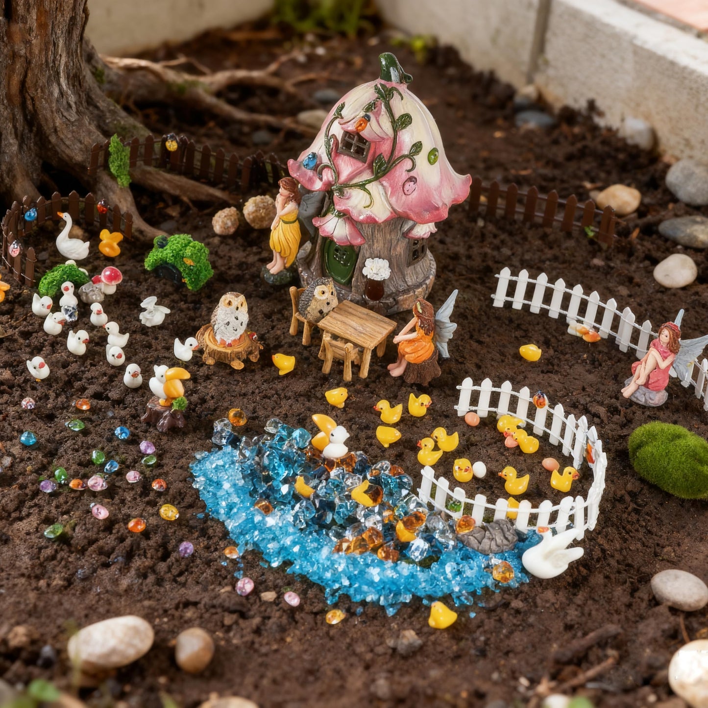 BLBYHO 220Pcs Miniatures Fairy Garden Accessories, Mini Fairy Garden Kit, Fairy Figurines House Outdoor Decor Resin, Valentines Gift for Kids