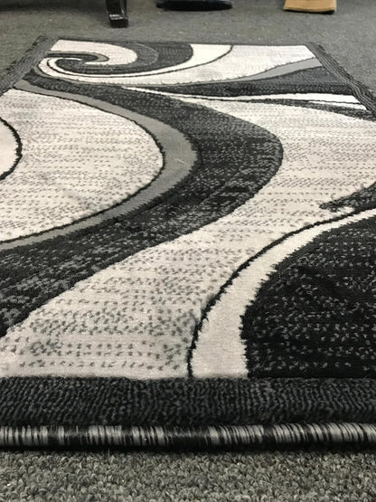 Modern Contemporary Door Mat Rug - Grey & Black Silver Design, 2 Feet X 3 Feet
